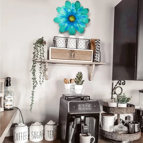 Vista 5 de EASICUTI Decoración de pared de metal azul con flores de metal para colgar en interiores y exteriores, hogar, baño, cocina, dormitorio, sala