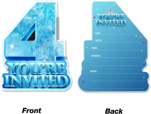 Vista 2 de 20 invitaciones de fiesta de cumpleaños de 4º cumpleaños con sobres de doble cara en forma de copo de nieve de invierno invitaciones para niños de 4