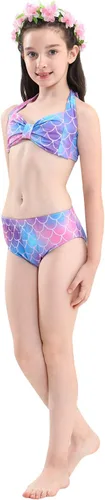 Vista 5 de Traje de baño para niñas con colas de sirena para nadar, traje de baño de princesa con guirnalda