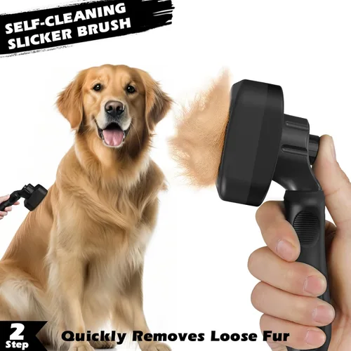 Vista 4 de Cepillo profesional de limpieza automática y rastrillo de aseo de mascotas y peine de pulgas para perros, gatos y caballos Peine de Negro