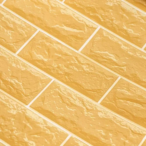 Vista 4 de Rollo de papel tapiz de ladrillos dorados de 32.8 pies, película de vinilo autoadhesiva para pared, para el hogar, cocina, contra salpicaduras