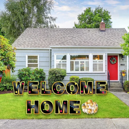 Vista 4 de Letrero de bienvenida a casa con estacas – Decoración de bienvenida al aire libre para el hogar adecuada para suministros de fiesta familiar – Juego