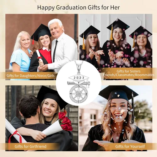 Vista 6 de Regalos de graduación 2023 de plata de ley S925 para escuela secundaria, brújula, regalo de graduación para niñas, mujeres, novia, amigas, hija