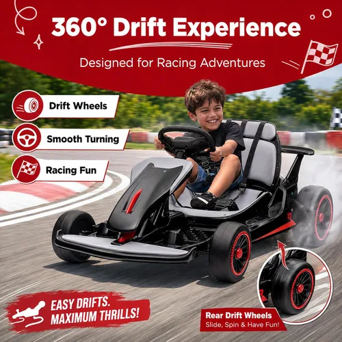 Vista 4 de Litake Go Kart eléctrico para niños de 24 V, batería de 7 Ah para niños de Negro