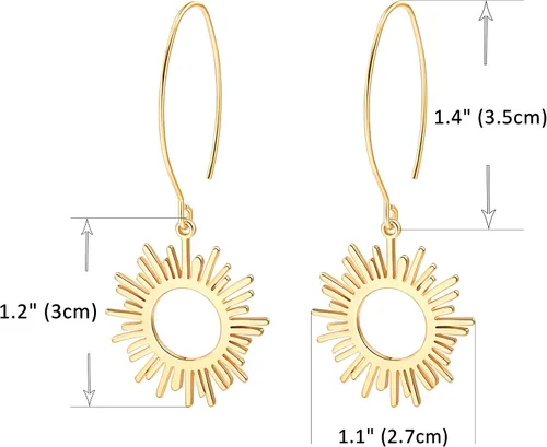 Vista 6 de Aretes geométricos colgantes de gota bohemios, aros largos chapados en oro de 18 quilates, aretes ligeros para mujeres y niñas