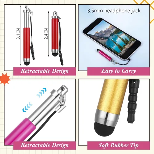 Vista 2 de Relaxweex 20 mini lápices capacitivos y resistentes para pantalla táctil, lápiz capacitivo retráctil para todos los teléfonos inteligentes