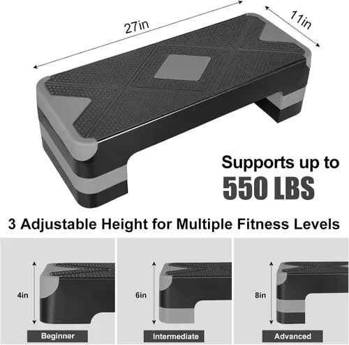 Vista 2 de Adjustable Exercise Workout Aerobic Stepper Step Platform Trainer