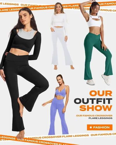 Vista 68 de TNNZEET Leggings acampanados negros para mujer, pantalones de yoga cruzados con bolsillos, corte de bota, leggings acampanados