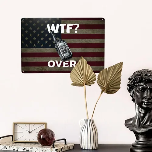 Vista 6 de Divertido walkie talkie - Radio de mano con texto en inglés "What The Fuck Over" de 8 x 12 pulgadas, letrero de metal retro para decoración de pared
