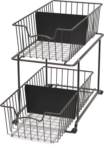 Vista 6 de Simple Houseware - Organizador de cajones con cestas de alambre de gabinete de 2 niveles, marrón