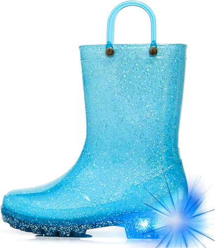 Vista 6 de HugRain - Botas de lluvia con luces para niños pequeños Cosmos Negro