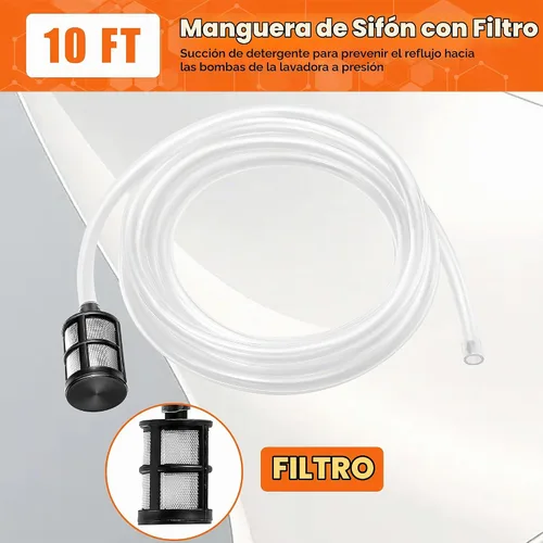 Vista 5 de Inyector químico para lavadora a presión PWACCS, 2-3 GPM, 3200 PSI Kit de inyector fijo aguas abajo, conexión rápida de 3/8 pulgadas, manguera