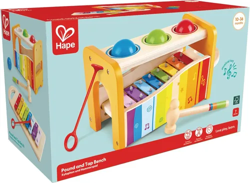 Vista 7 de Banco para tocar música con xilófono de Hape, talla única , Amarillo