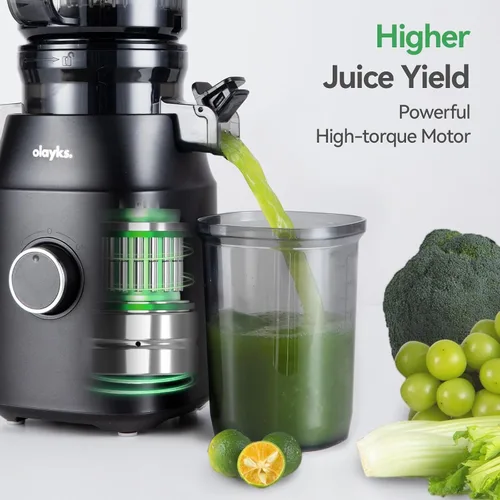 Vista 4 de Máquinas exprimidoras, exprimidor de prensa en frío con canal de alimentación grande de 4.3 pulgadas para frutas y verduras enteras, máquina Negro