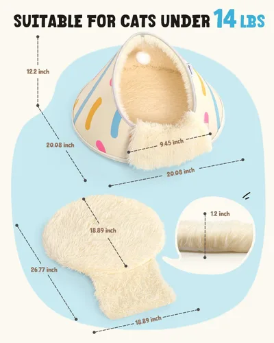Vista 2 de BurgeonNest Cueva redonda de 20 pulgadas para gatos, casa cerrada con capucha para mascotas para gatitos de interior, carcasa de EVA anticolapso