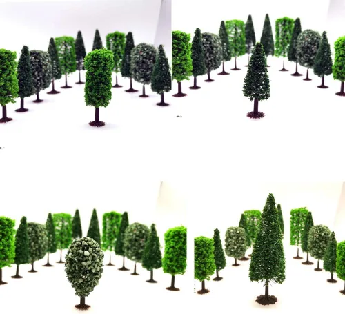 Vista 4 de Baryuefull - Árboles en miniatura y modelos con arbustos de base, árboles de diorama, modelo de bosque, tren, paisaje, árboles falsos para paisaje