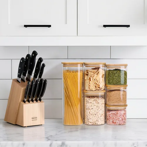 Vista 5 de ComSaf Recipientes de almacenamiento de alimentos con tapas herméticas, juego de 6, recipiente de vidrio transparente con tapa de sellado