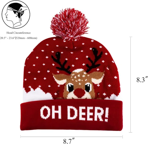 Vista 2 de LED Christmas Hat Red, Light Up Christmas Hat Beanie Holiday Hat with Cute Deer