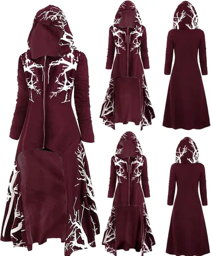 Vista 2 de Capa con cremallera completa para mujer, talla grande, alta y baja, manga larga, con capucha, vestido medieval