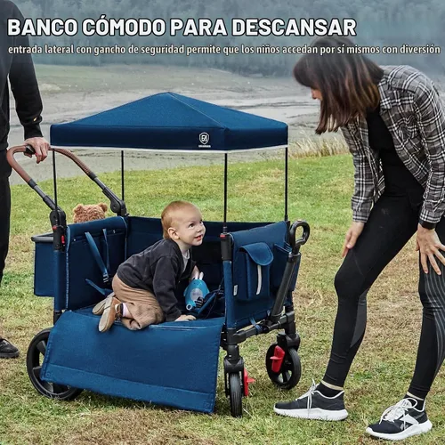 Vista 2 de EVER ADVANCED - Cochecito con apertura lateral para 2 niños, cochecito de empuje y tracción con mango ajustable, puerta con cremallera de fácil