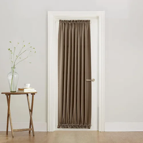 Vista 2 de Sun Zero Barrow - Panel de cortina para puerta con bolsillo para barra, de eficiencia energética, 54" x 72", color moca Marrón Mocha