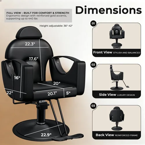 Vista 4 de Silla de salón, silla reclinable para estilista, silla de peluquería con bomba hidráulica resistente, silla de peluquería para peluquería trenzada