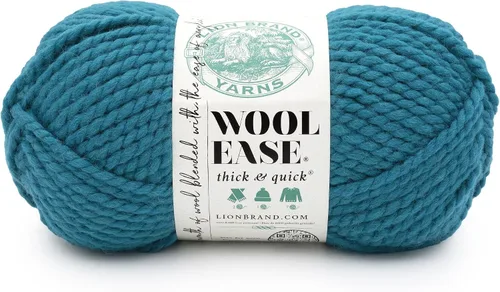 Vista 170 de Lion Brand Yarn - Ovillo de lana Wool-Ease Thick & Quick color fuerza aérea Super Bulky Wool Acrylic Blend Fiber for Soft Hats, Sweaters, Chunky