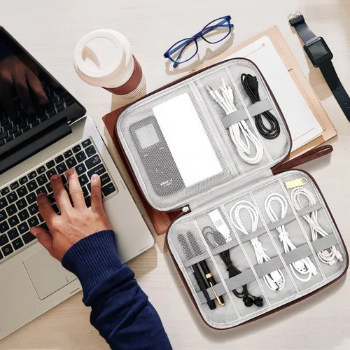 Vista 6 de Organizador de electrónica, bolsa organizadora de cables de viaje, compacta, impermeable, accesorios electrónicos, estuche para cables duros