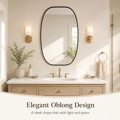 Vista 2 de USHOWER Black Oval Bathroom Mirror 20x30 Inch, Oblong Vanity Mirror