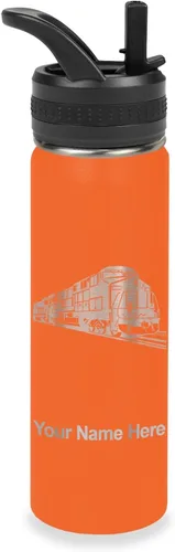 Vista 33 de LaserGram Botella de agua personalizada, tren de carga, acero inoxidable de doble pared aislada al vacío con popote superior, regalo grabado Negro