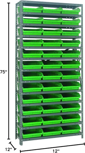 Vista 332 de Quantum QSBU-245BK Heavy Duty Shelving Unit with (7) Shelves and (24) QUS245 Black Bins for Garage Warehouse Storage Distribution 400 lb Load
