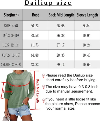 Vista 3 de Dailiup Camisetas casuales de manga 34 para mujer, holgadas, cuello redondo, lindas, blusas básicas