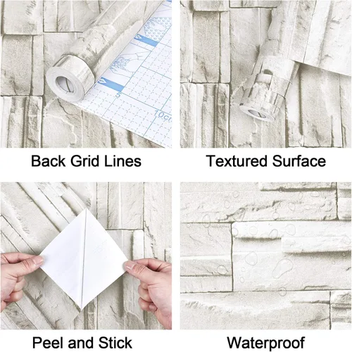 Vista 7 de WENMER Papel tapiz de ladrillo 3D para despegar y pegar de 17.7 x 78.7 pulgadas, papel tapiz de ladrillo sintético, autoadhesivo, extraíble, papel