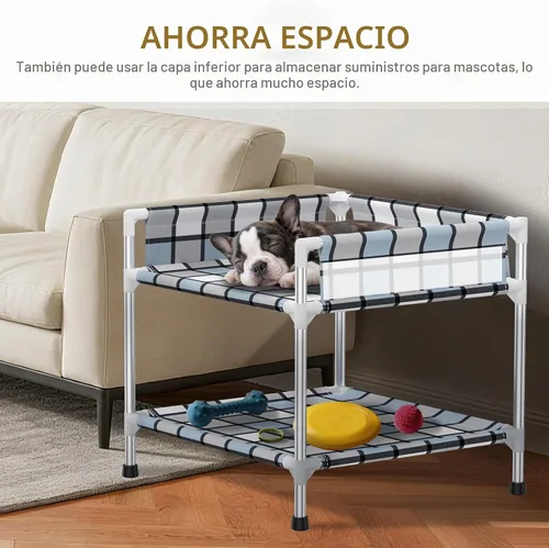 Vista 3 de Litera para Perros con Ventana de Cabecera - Cama Doble Elevada para Perros y Humanos con Barandilla de 2 Capas, Percha de Ventana para Perros, Cuna
