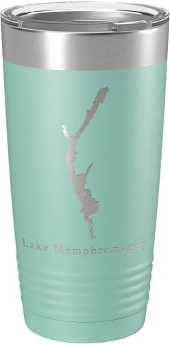 Vista 19 de Lake Memphremagog Map Tumbler Travel Mug Insulated Laser Engraved Coffee Cup Vermont Quebec 20 oz Black
