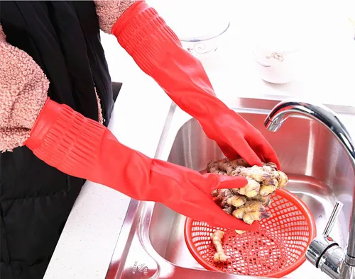 Vista 6 de Guantes de limpieza de goma para cocina, guantes de lavavajillas, 3 pares, impermeables y reutilizables (pequeño)