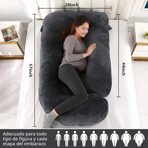 Vista 3 de BATTOP Almohadas de embarazo para dormir, almohada de maternidad de cuerpo completo para dormir de lado, soporte para espalda, piernas, vientre Negro