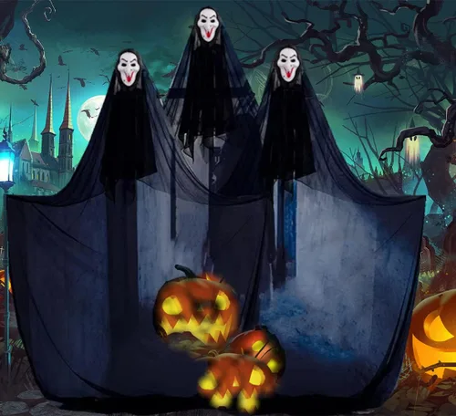 Vista 4 de Niurui Tela espeluznante negra de Halloween de 315 x 79 pulgadas, decoración espeluznante de Halloween para casas encantadas, suministros de fiesta