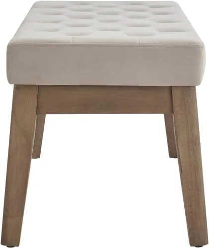 Vista 7 de 24KF Banco de Entrada Tapizado en Terciopelo con Botones Capitoné con Patas de Madera Maciza, Banco de Cama Otomano con Asiento Acolchado, 5034-Taupe