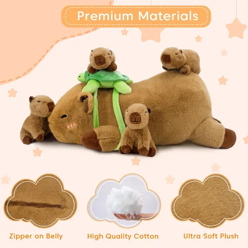 Vista 10 de SQEQE Capybara - Peluches con bebés, almohada de felpa suave Capibara