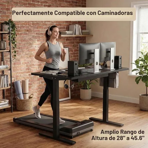 Vista 8 de Grandder Escritorio eléctrico grande de pie de 47 x 32 pulgadas, escritorio de computadora de altura ajustable con 2 ajustes preestablecidos de Negro