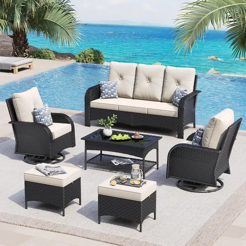Vista 8 de UDPATIO Juego de muebles de patio con respaldo alto, 7 asientos, 2 sillas Beige