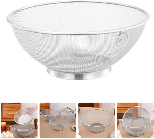 Vista 3 de Zerodeko Contenedor de cereales Filtro de malla Cuenco de colador de acero inoxidable de 11 pulgadas Colador de arroz de metal Escurridor de arroz