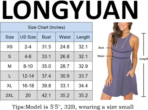 Vista 6 de Longyuan - Vestido de verano para mujer, casual, sin mangas, elástico, con bolsillos