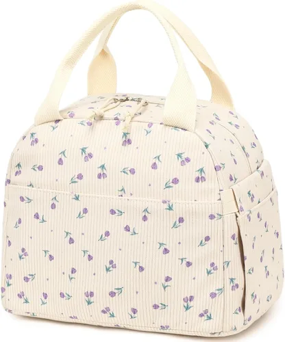 Vista 29 de Bluboon Bolsa de almuerzo para mujer, bonita bolsa de almuerzo de pana con correa para el hombro, reutilizable, aislada, gran capacidad