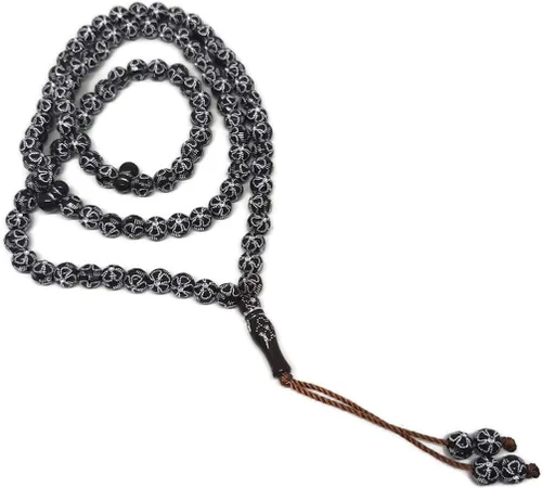 Vista 2 de Musulmán Tasbih 99 Cuentas AMN-241 Islam Oración Rosario de adoración islámica Oración Misbaha Ceremonia religiosa Eid Ramadán Regalo (negro)