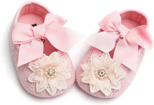 Vista 3 de Zapatos planos Mary Jane para bebés y niñas, con lazo, floral, princesa, vestido de boda, zapatos suaves para recién nacidos, cuna para primeros