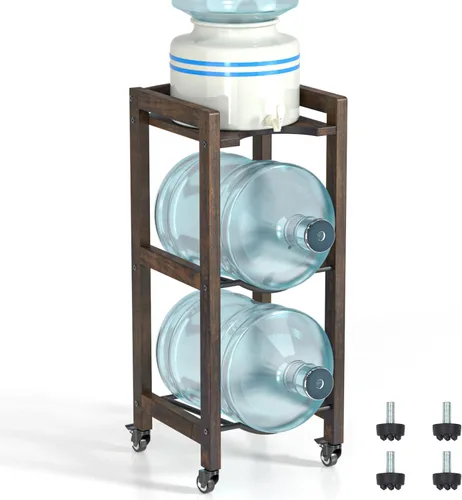 Vista 10 de Soporte para jarra de agua de 3 niveles y 5 galones con estante superior, 4 ruedas de metal o pies ajustables, soporte de piso dispensador de agua