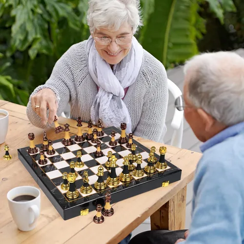 Vista 8 de Juego de ajedrez acrílico de 15 pulgadas para adultos y niños con aleación de zinc + piezas de ajedrez acrílicas y tablero de ajedrez de madera