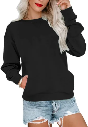 Vista 14 de Orchidays Sudaderas de cuello redondo para mujer, casuales, de manga larga, lindas, estilo túnica, sueltas, con botones A-Marrón